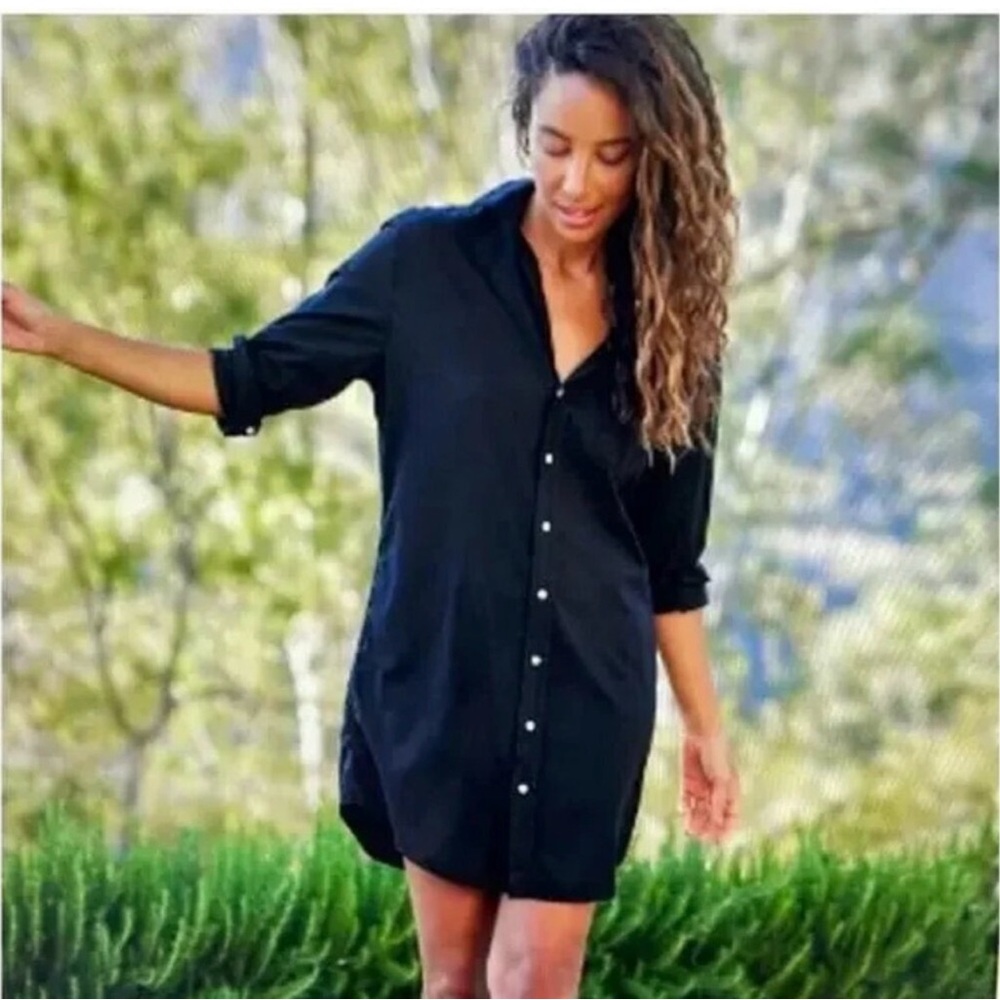 Frank & Eileen Mary Dress Heritage Jersey Black Cotton Button Down Shirt Dress M - Picture 3 of 13
